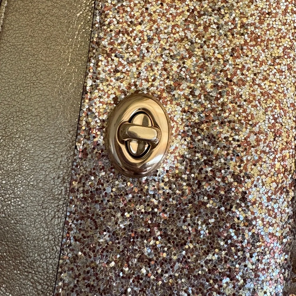Coach Gold Glitter Clutch with Chain